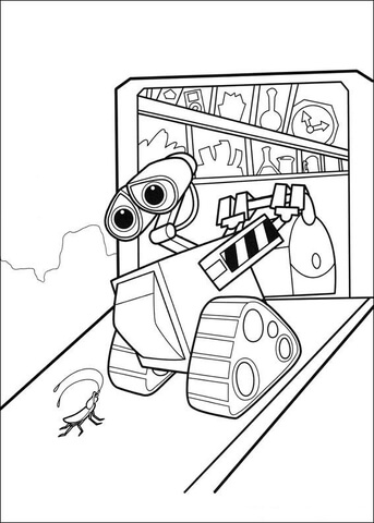 Wall E With His Friend Cockroach  Coloring Page